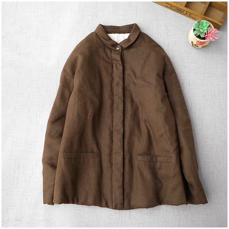 4色展開◇たっぷり中綿シルクでばっちり防寒◇リネン中綿コート