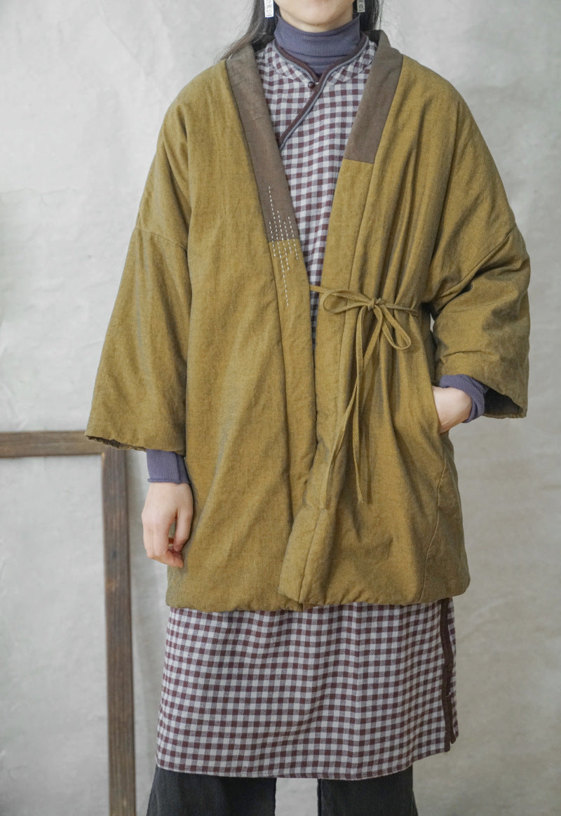2色展開◇ハンドステッチと切り替えデザインがポイントに◇コットン中綿羽織り◇