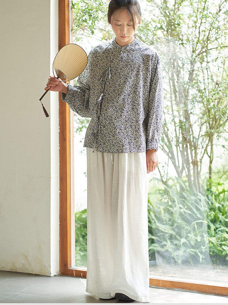 ◇小花柄が上品な印象◇ゆったりドロップショルダーコットン オリエンタル シャツ◇