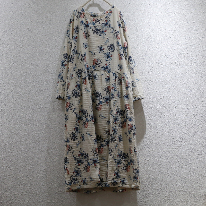 4色展開◇コットン×ラミー花柄ロングワンピースドレス◇