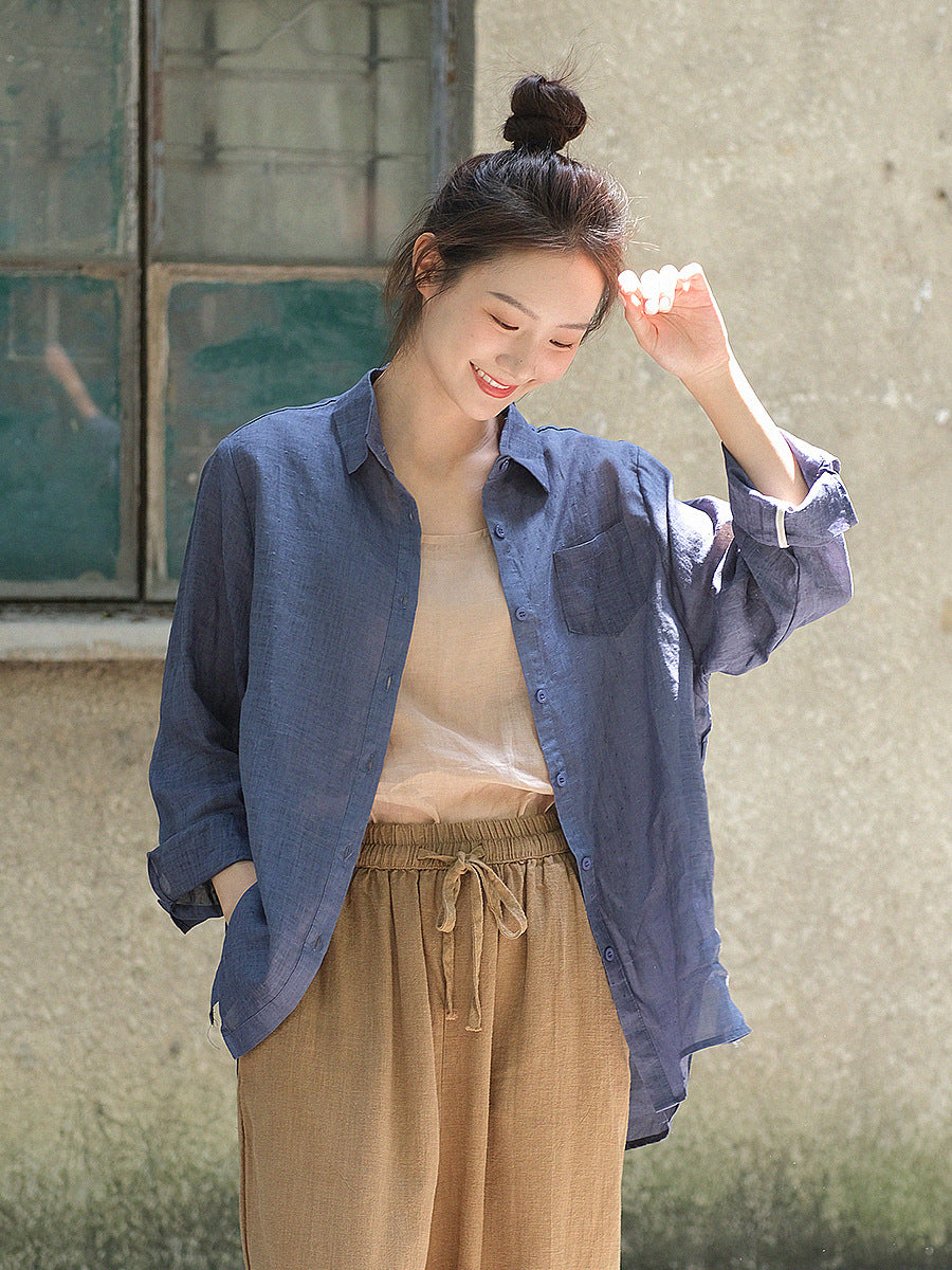 2色展開◇表情のある織柄◇100番手 ラミーベーシックシャツ◇