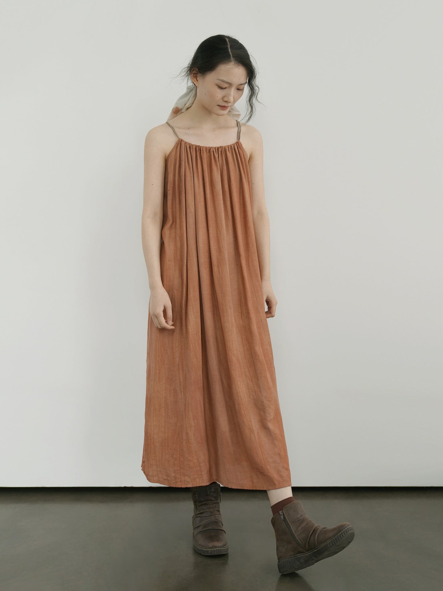 3色展開◇ゆったりコクーンシルエット バルーンネックキャミ ワンピース◇