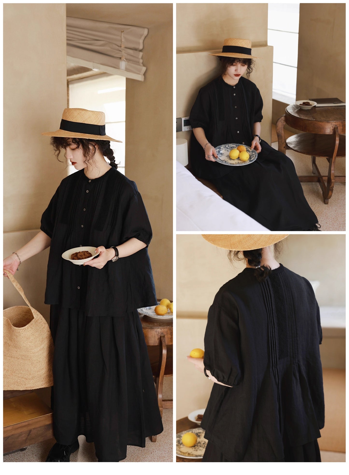 ☆品のあるピンタック&レース使い☆ リネンシャツ☆