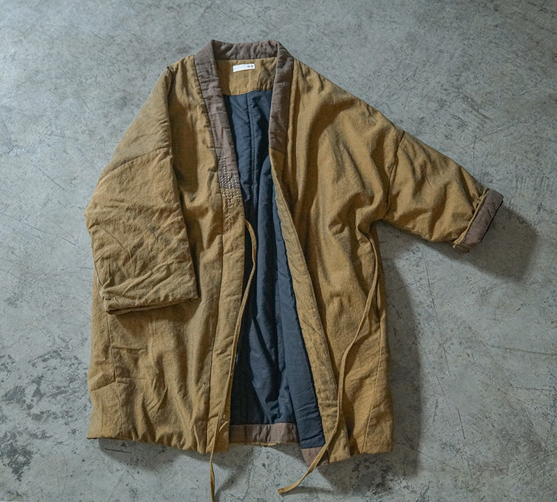 2色展開◇ハンドステッチと切り替えデザインがポイントに◇コットン中綿羽織り◇
