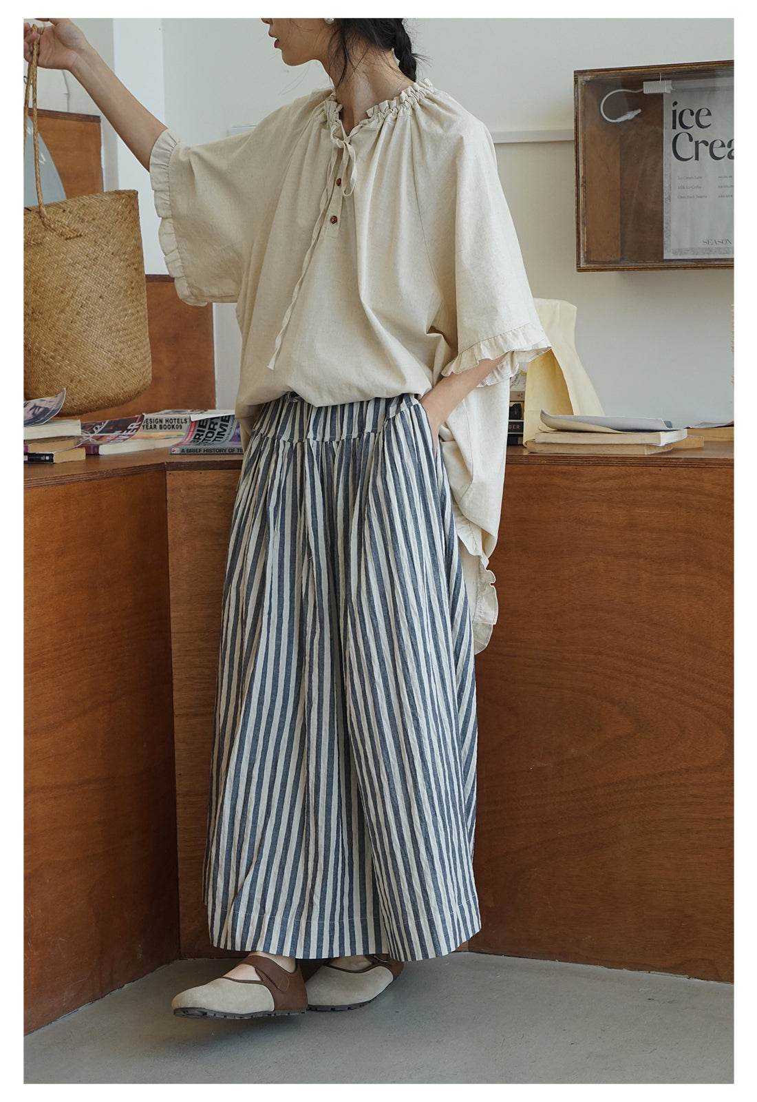 2色展開◇コットン ストライプ イージーロングスカート◇