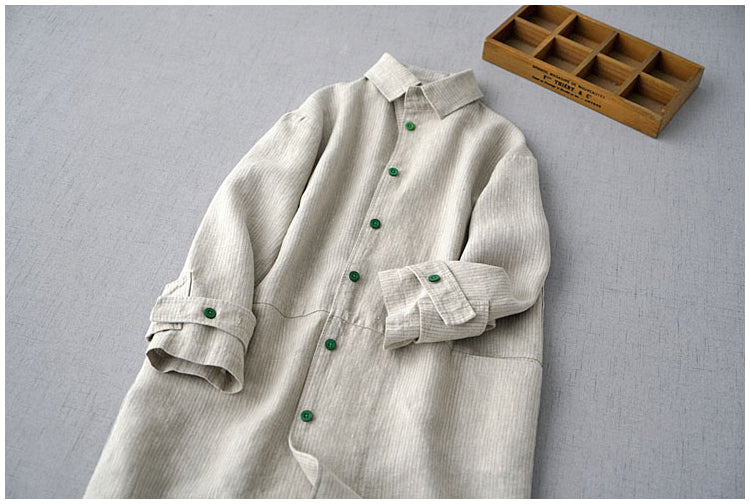 ◇リネンうっすらストライプ ゆったりドロップショルダー ワークコート◇