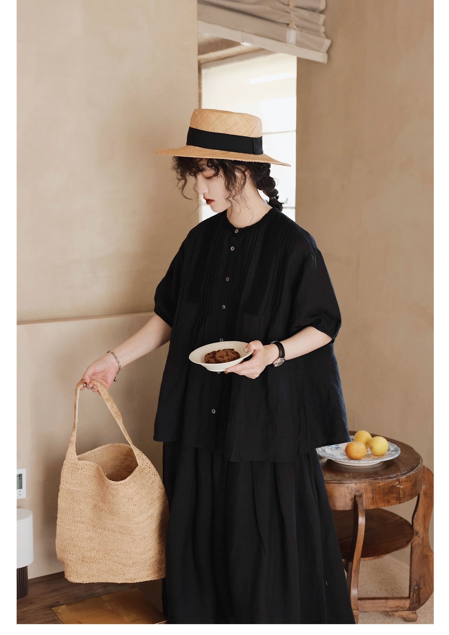 ☆品のあるピンタック&レース使い☆ リネンシャツ☆