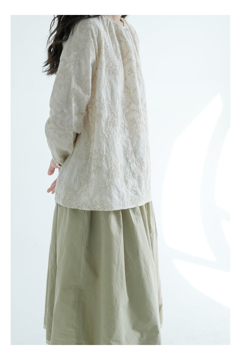 ◇細やかな花柄刺繍が美しい◇コットン ドロップショルダー 刺繍 ブラウス◇