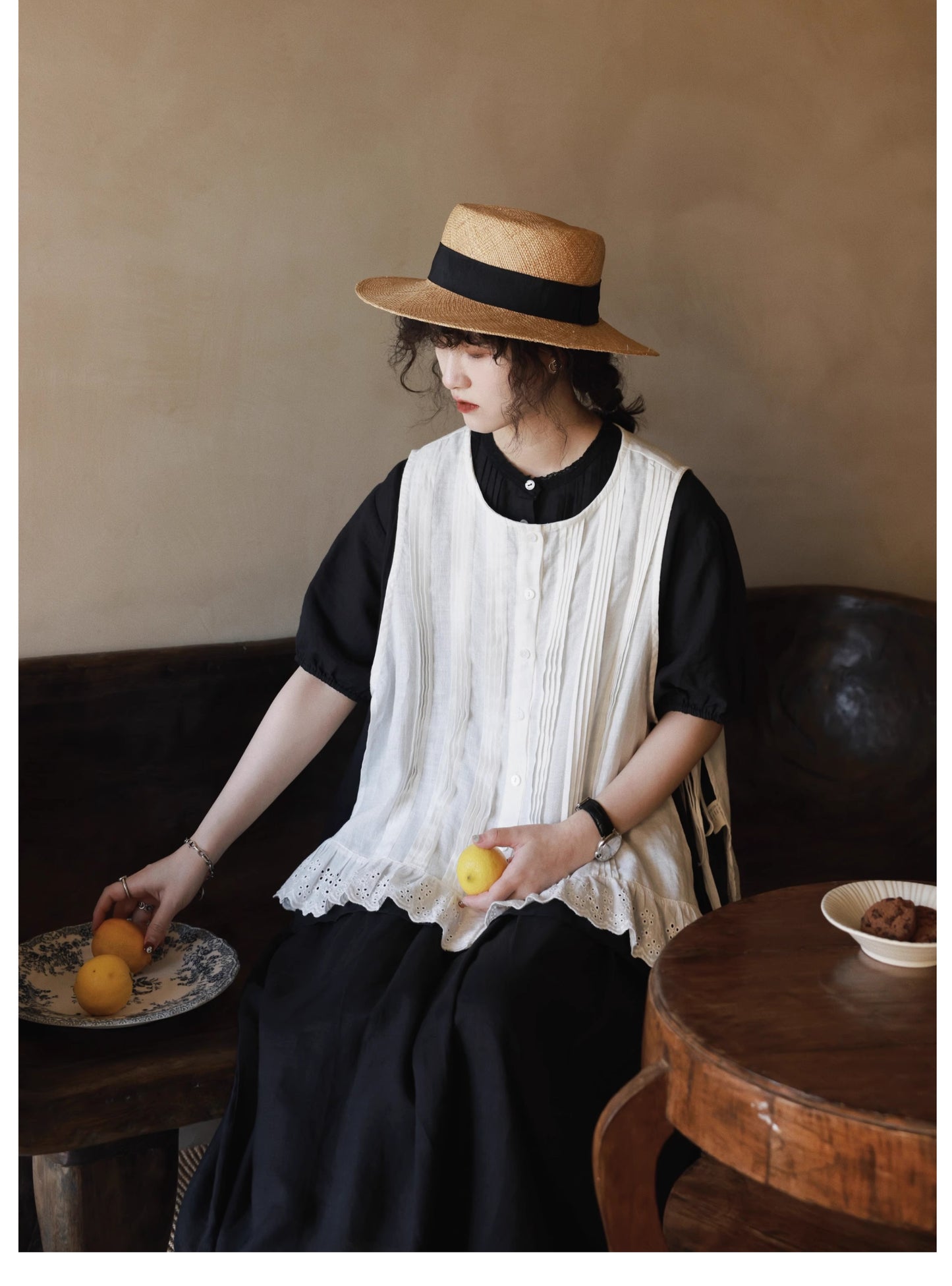 ☆品のあるピンタック&レース使い☆ リネンシャツ☆