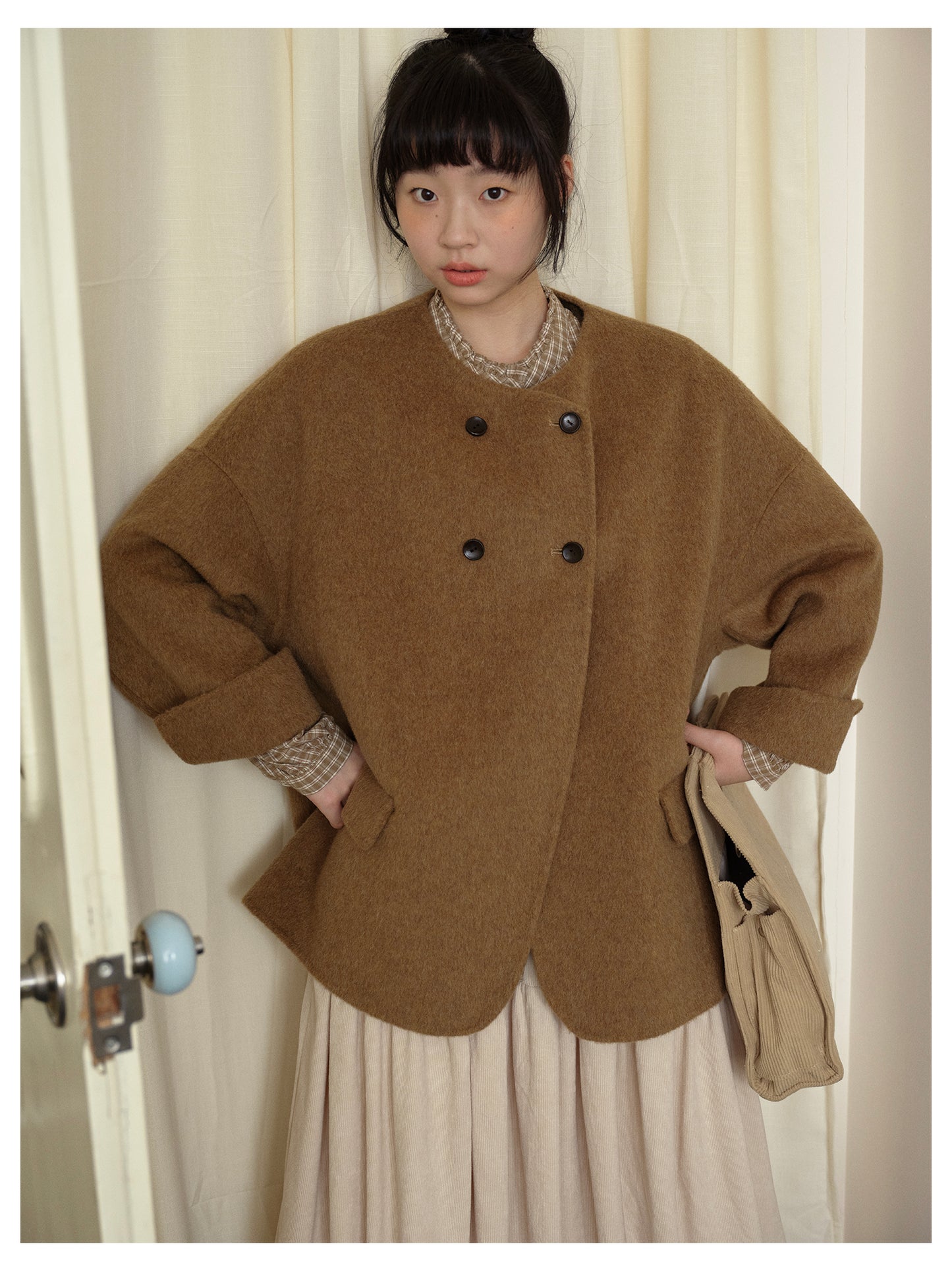△ダブルフェイスメリノウールドロップショルダーゆったり ダブルブレスト ジャケット△