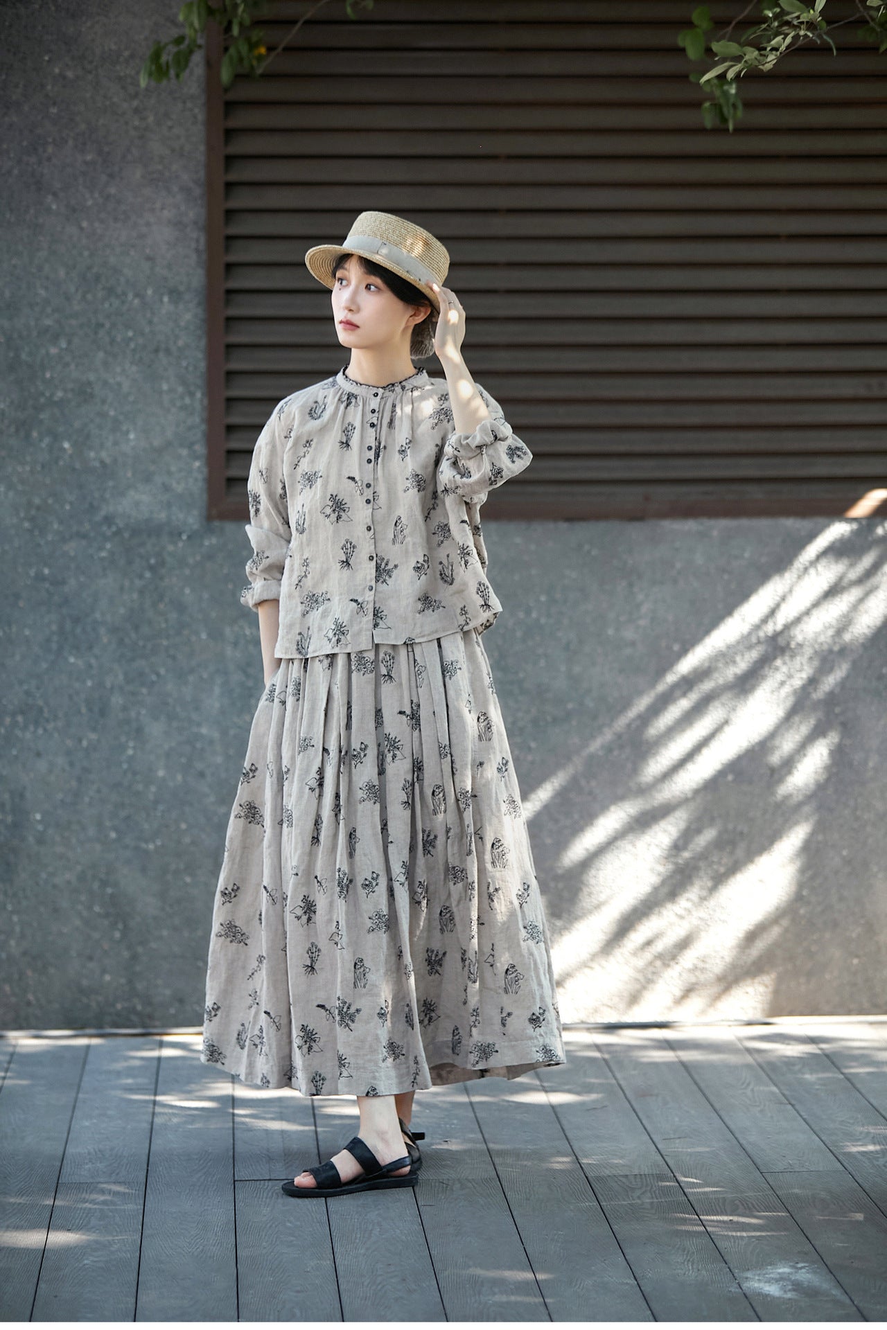 ◇リネン刺繍ギャザーイージースカート◇