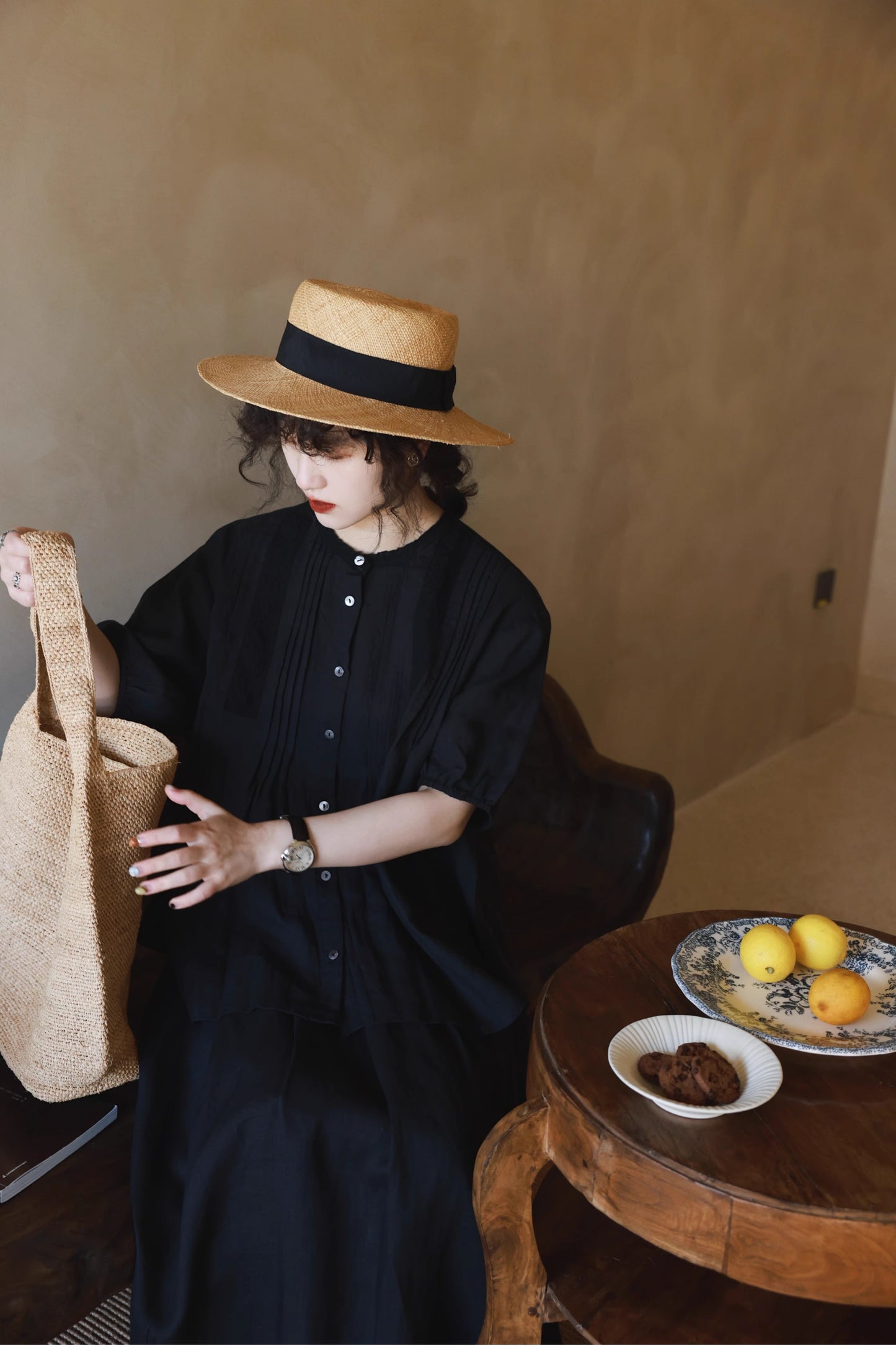 ☆品のあるピンタック&レース使い☆ リネンシャツ☆