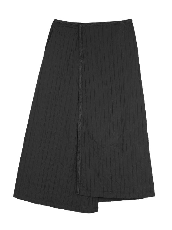 ◇編み上げパイピングがポイントに◇秋冬用 中綿入り ラップスカート◇