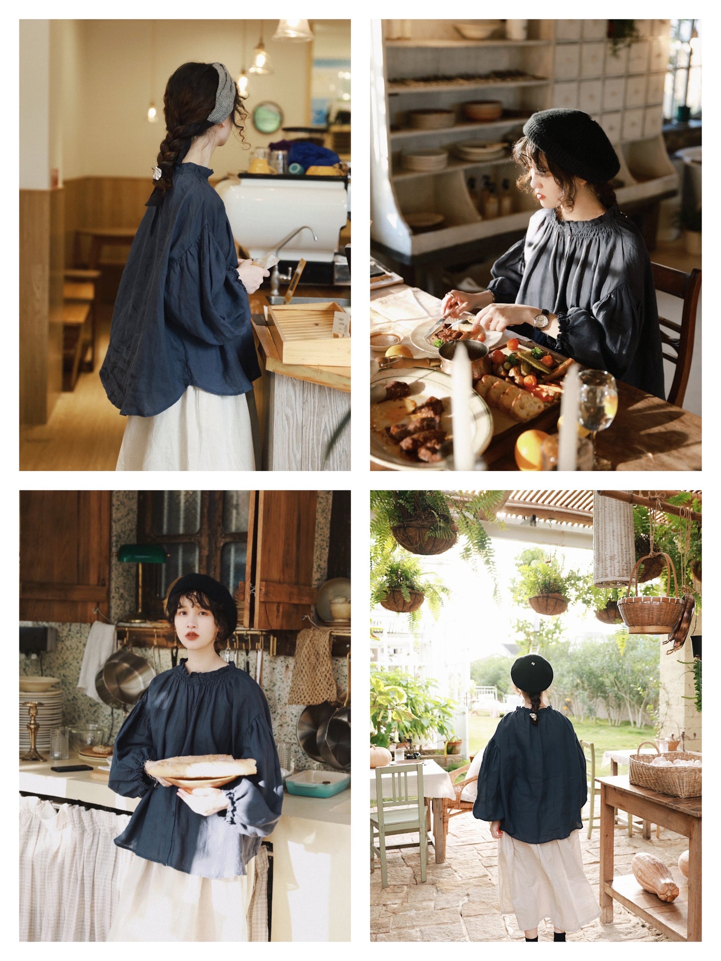 ☆品のあるギャザー使い☆ドロップショルダー リネンシャツ☆