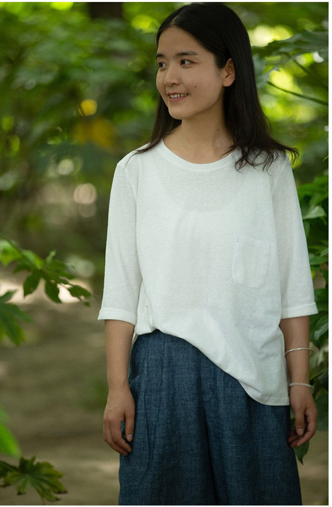 3色展開◇旅先に持っていきたい◇ヘンプコットン7部丈Tシャツ▽