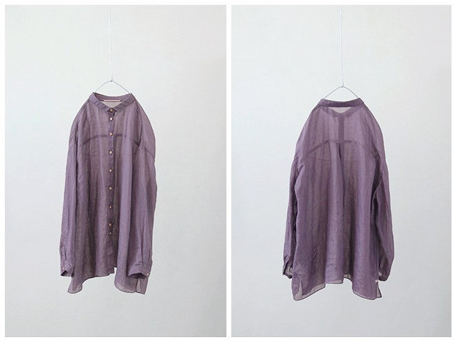 品のある紫の色味が素敵✩ドロップショルダー ラミー長袖 シャツ☆M/Lサイズ