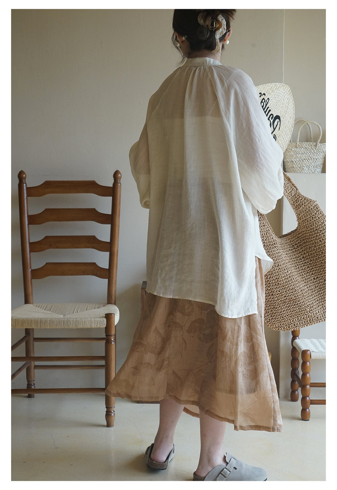 ◇たっぷりギャザー 上質ラミー使用 ゆったり ブラウス◇