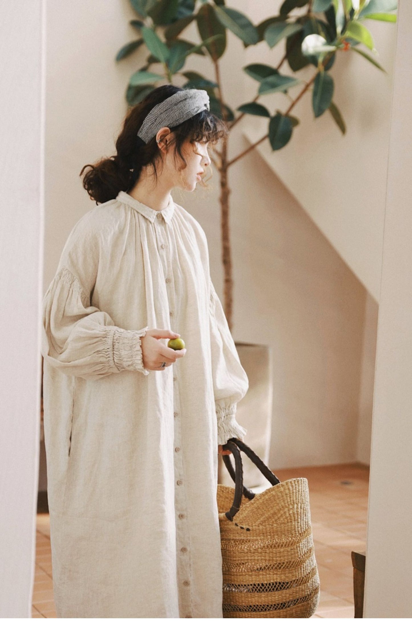 ✩アンティークデザイン リネン ロングスモック ワンピース✩