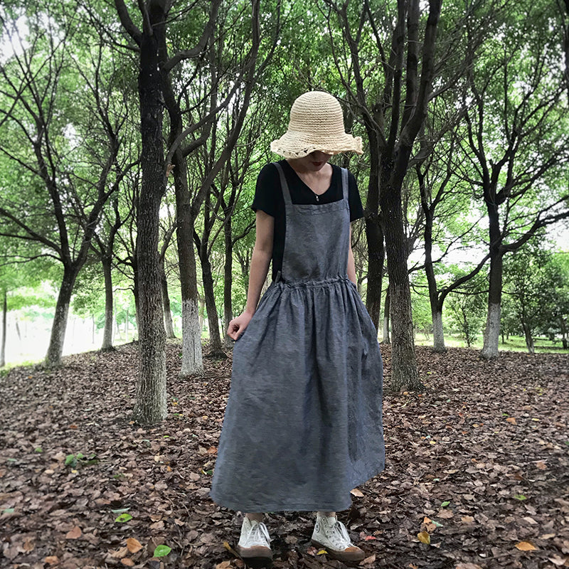◇重ね着用◇レディースリネンロングエプロン ワンピースドレス◇