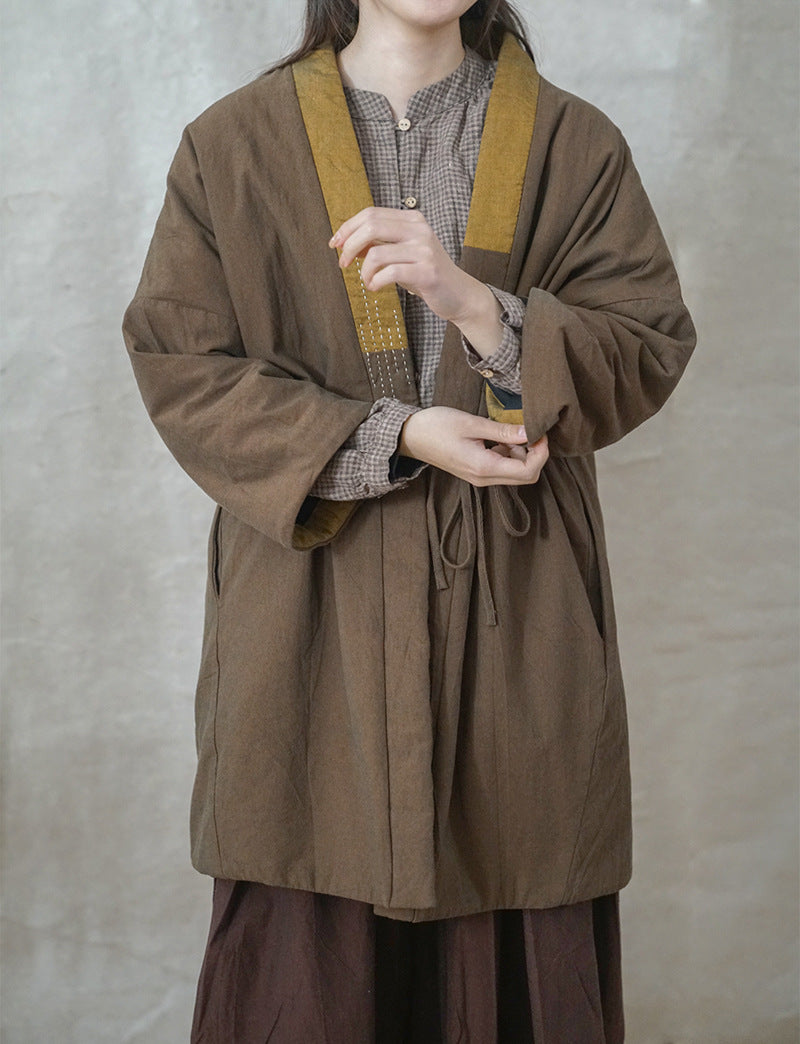 2色展開◇ハンドステッチと切り替えデザインがポイントに◇コットン中綿羽織り◇