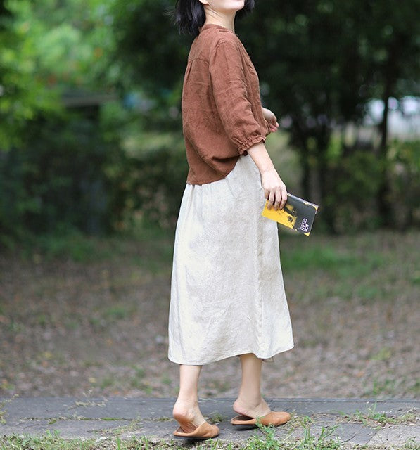 ◇ボタン装飾がポイントに◇リネンラップスカート◇