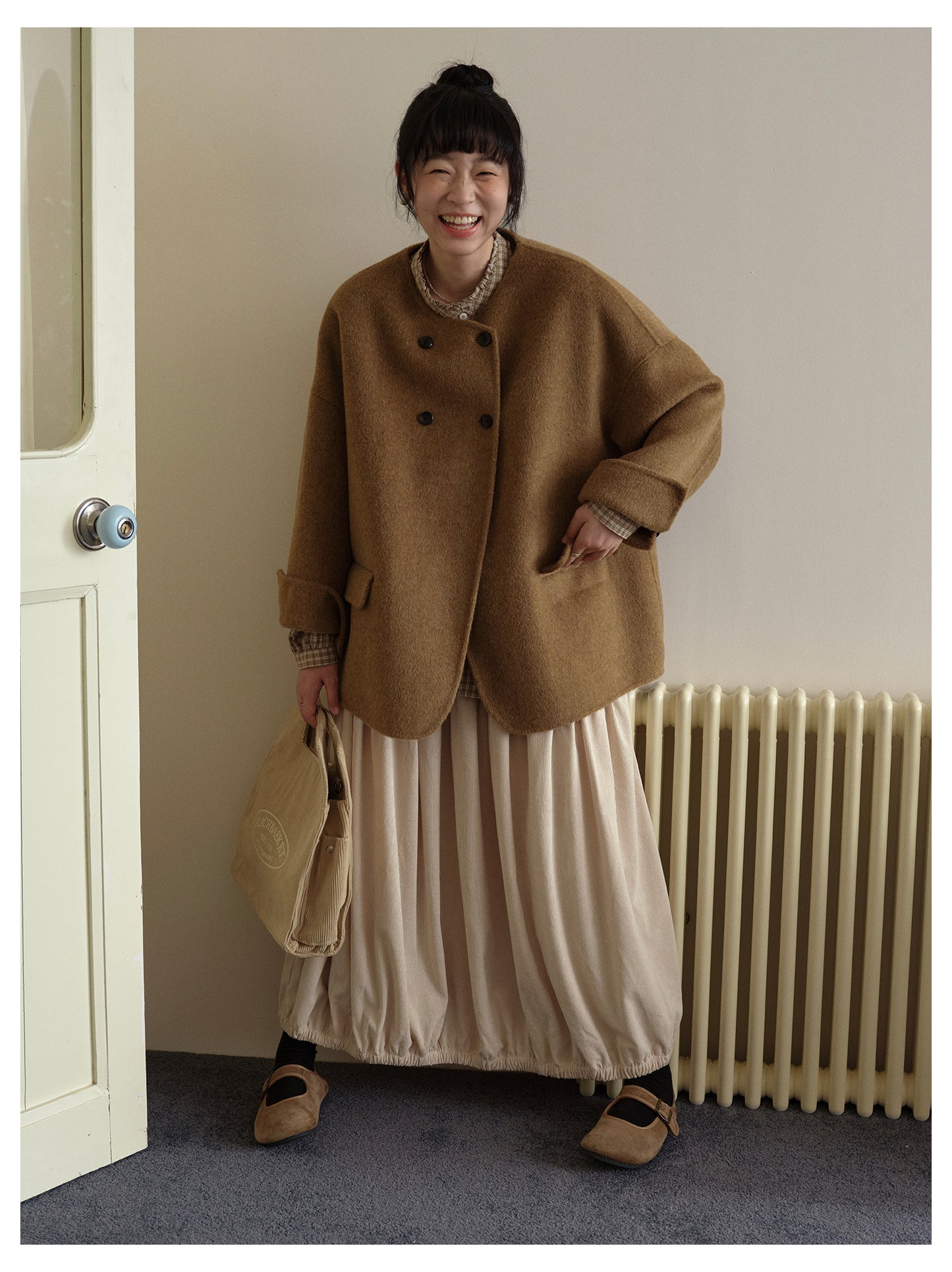 △ダブルフェイスメリノウールドロップショルダーゆったり ダブルブレスト ジャケット△