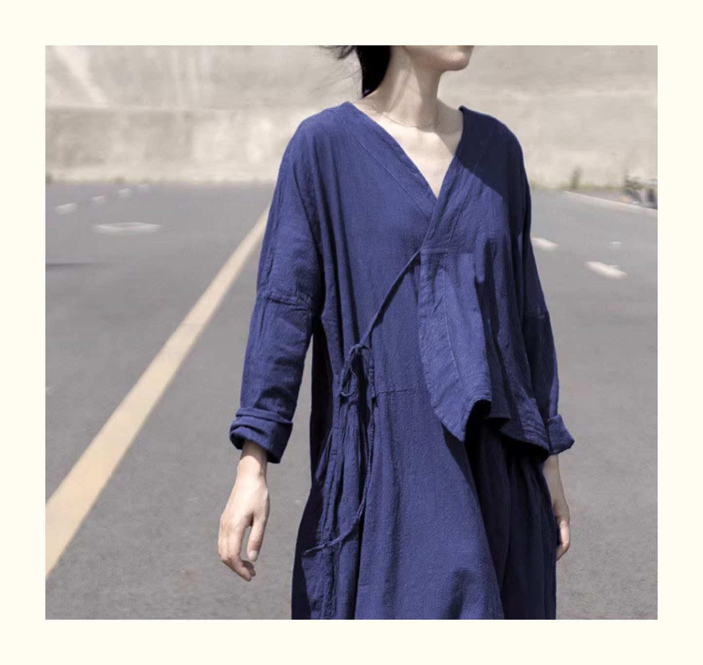 ◇リネンコットンドロップショルダーラップドレス◇