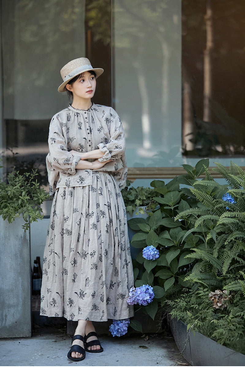 ◇リネン刺繍ギャザーイージースカート◇