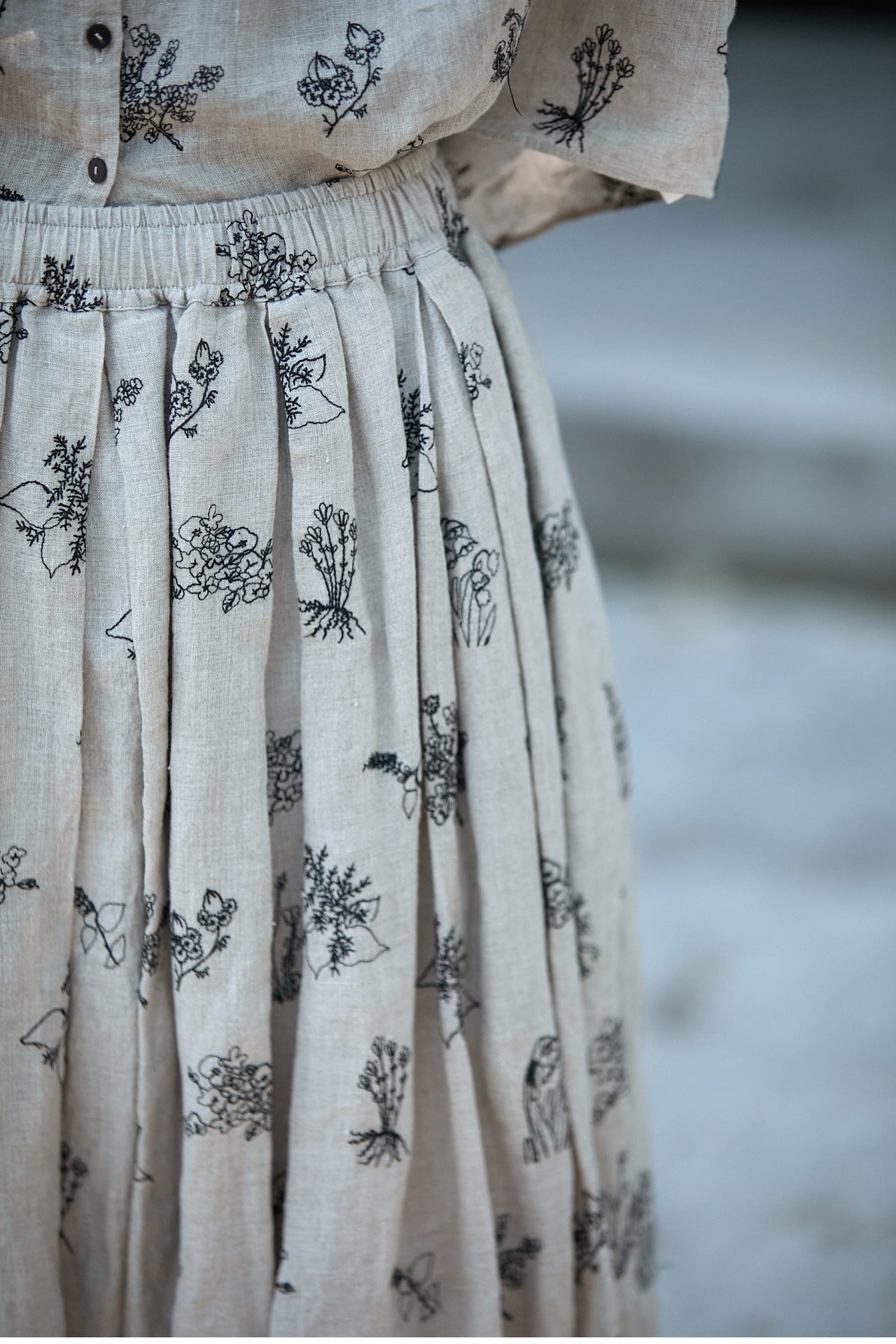 ◇リネン刺繍ギャザーイージースカート◇