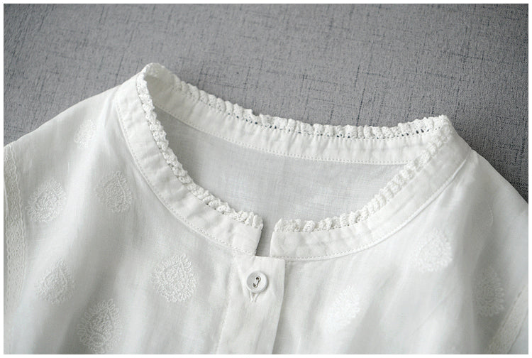 ◇品のある刺繍×レース使い◇ラミーフリルネック ブラウス◇ インナー付き