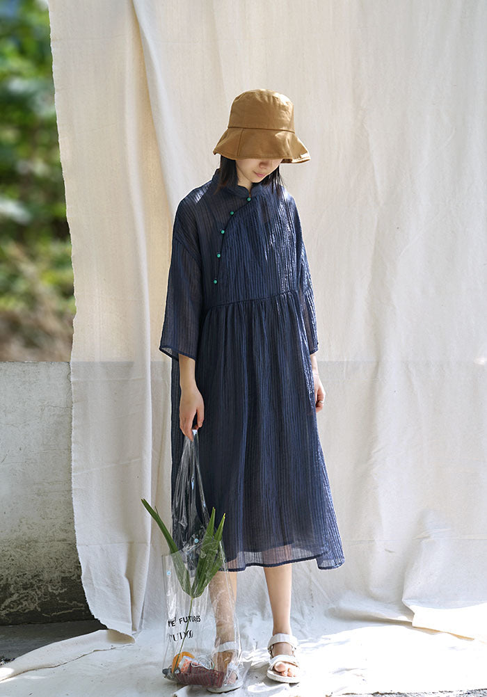 ◇表情あるテンセル生地が上品 7分丈袖 ドロップショルダープリーツロングワンピース◇