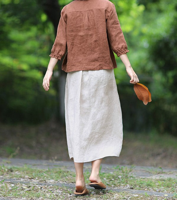 ◇ボタン装飾がポイントに◇リネンラップスカート◇