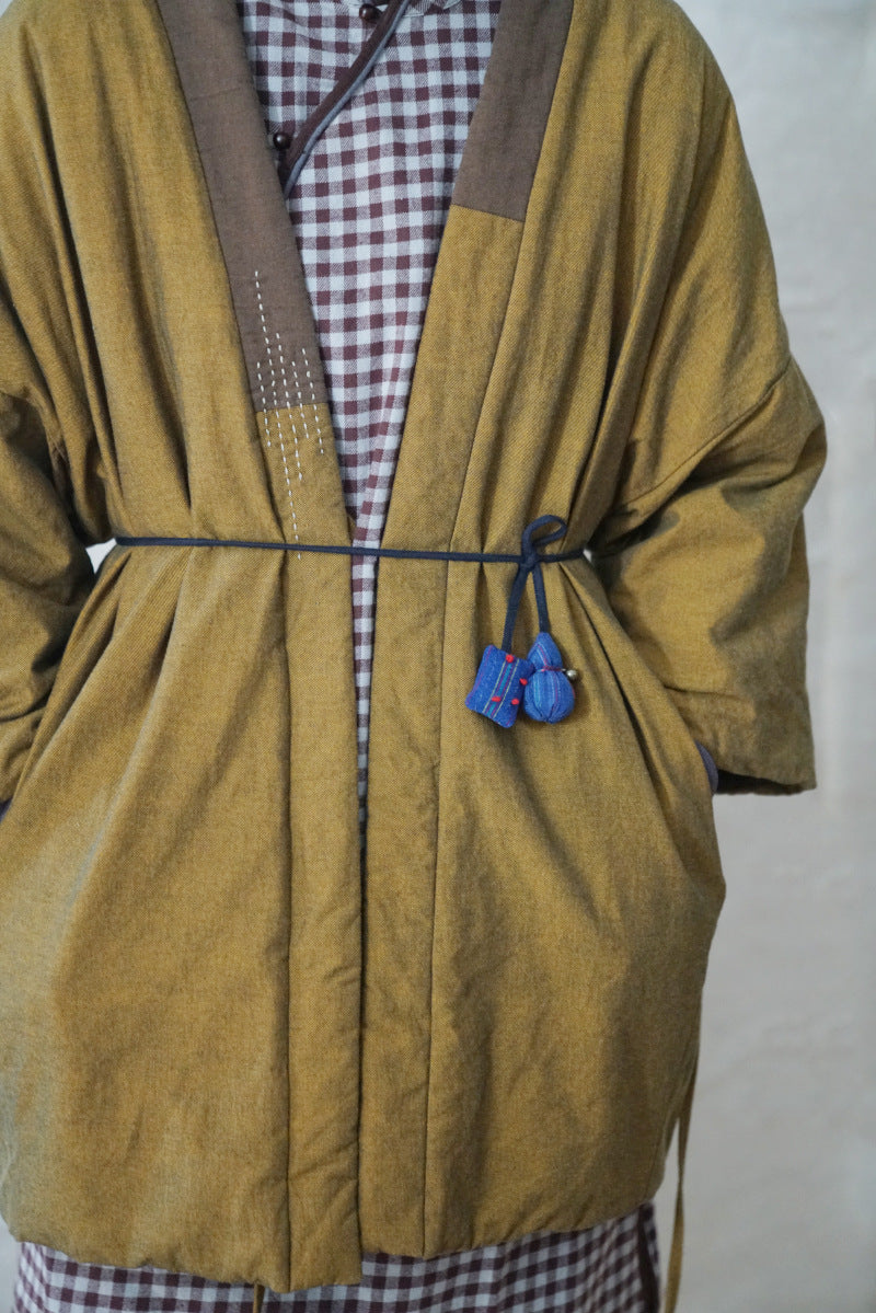 2色展開◇ハンドステッチと切り替えデザインがポイントに◇コットン中綿羽織り◇