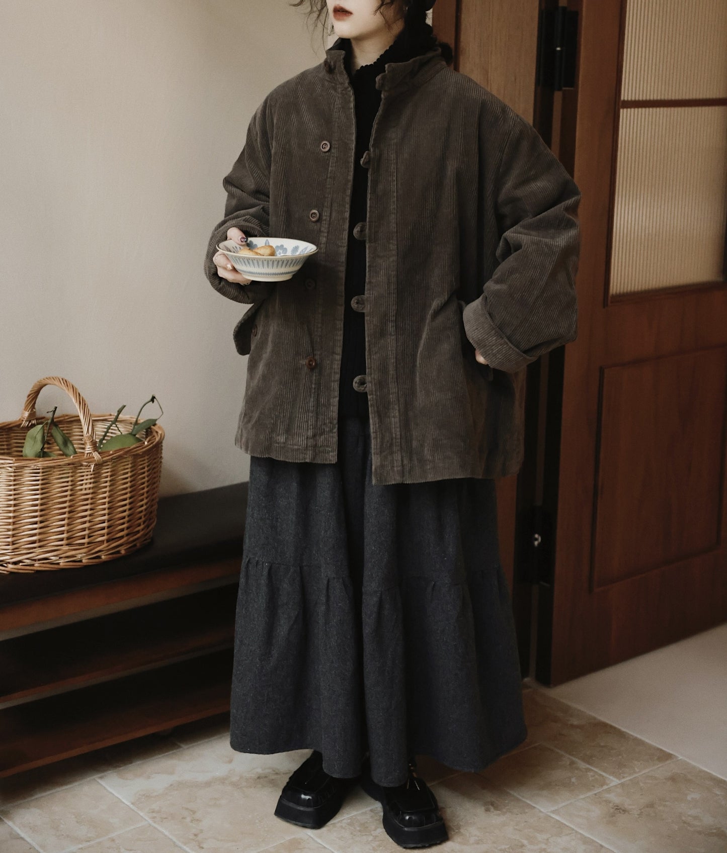 △ゆったりドロップショルダーコーデュロイパッディングショートジャケット△