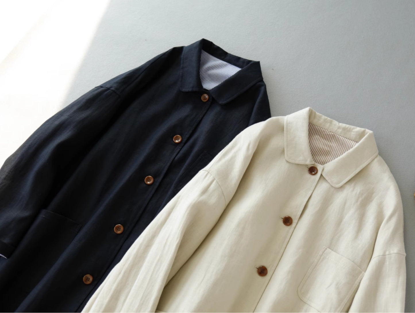 ◇リネン ドロップショルダー ワイドコート◇裏地付き