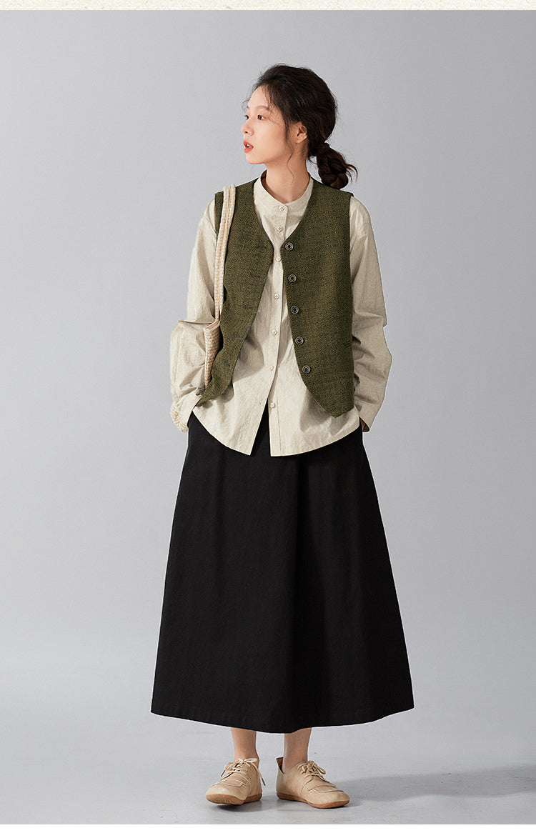 ☆表情豊かな絶妙なリネンコットンベスト☆裏地付き XS~Mサイズ