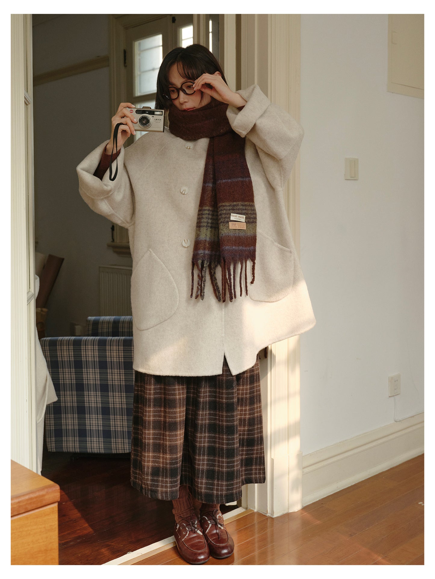 △ダブルフェイスメリノウールで暖か ラグラン ゆったり ダブルブレスト コート△