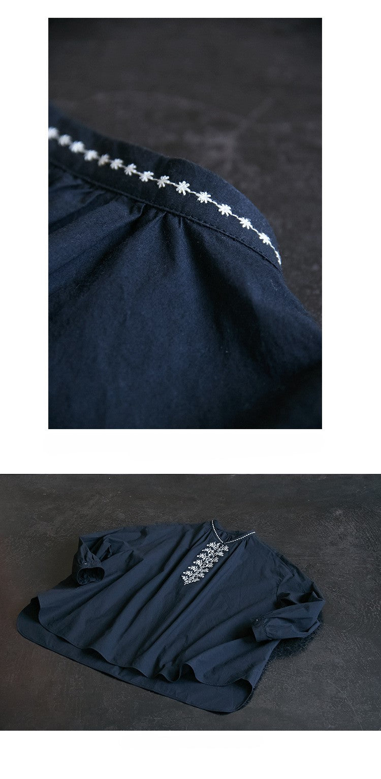 ✩ゆったり刺繍コットンギャザー ドロップショルダー プルオーバーシャツ✩