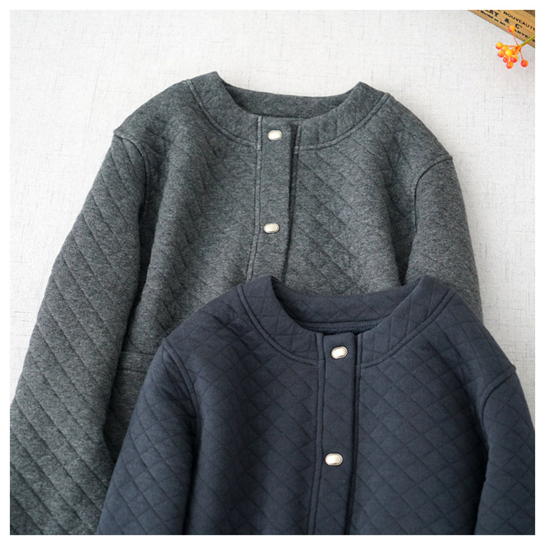 2色展開◇秋冬に大活躍◇キルティングコットン中綿 ノーカラージャケット◇