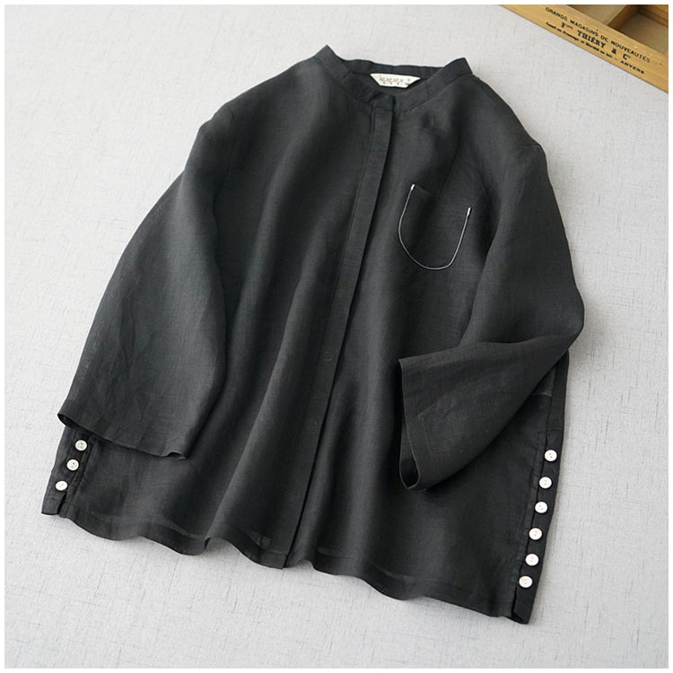 7色展開◇ラミー バンドカラーシャツ ブラウス ◇