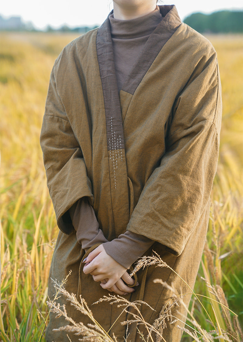 2色展開◇ハンドステッチと切り替えデザインがポイントに◇コットン中綿羽織り◇