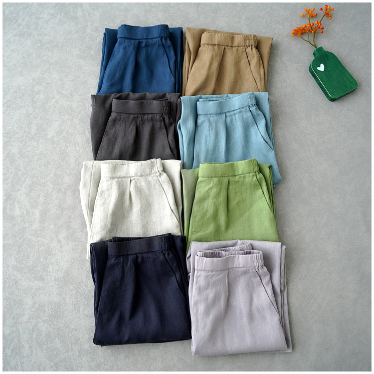 ◇8色展開◇豊富なサイズ展開◇品のあるリネン 8部丈 ワイド ワンタック イージーパンツ◇S~XL