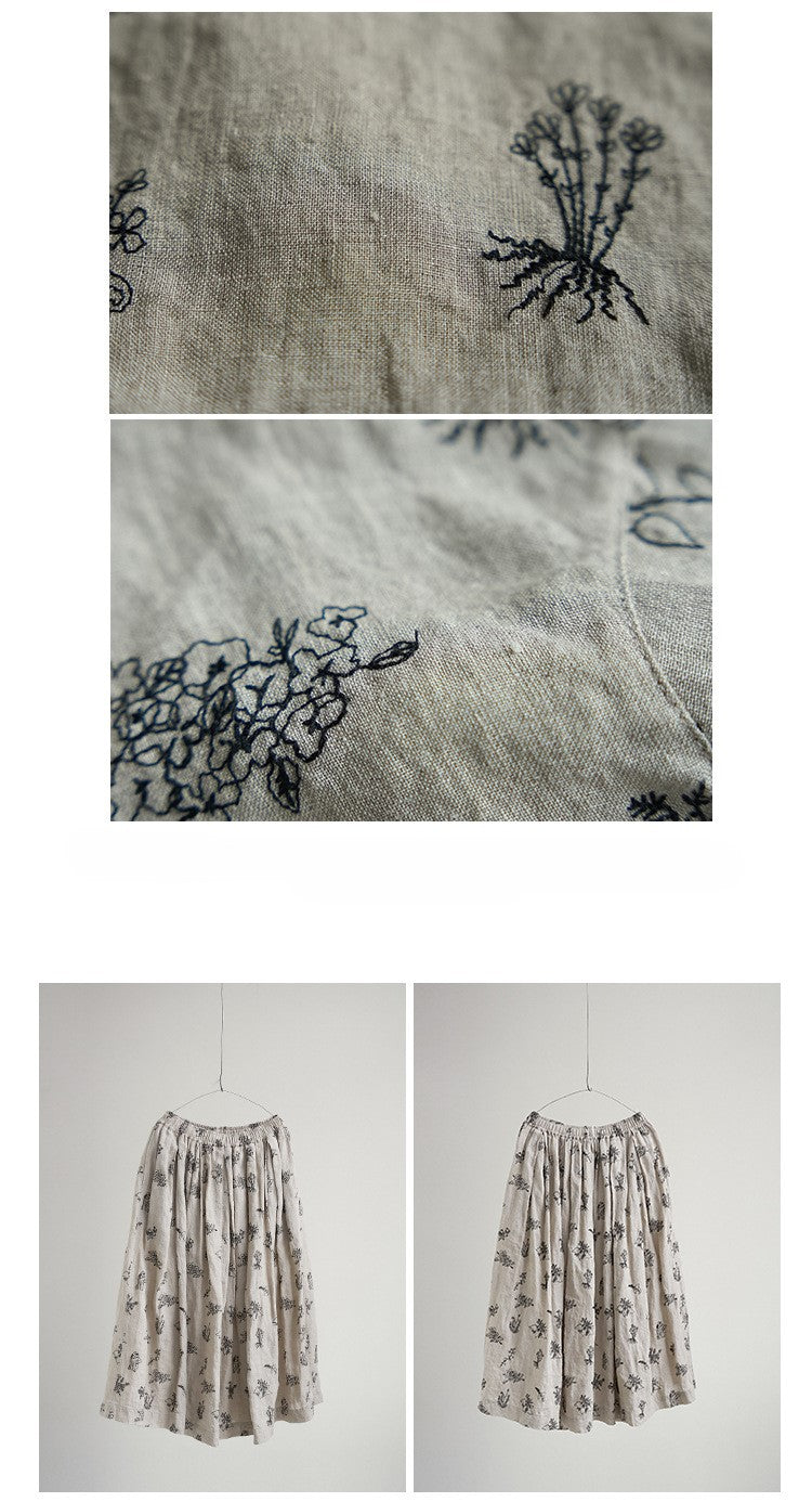 ◇リネン刺繍ギャザーイージースカート◇