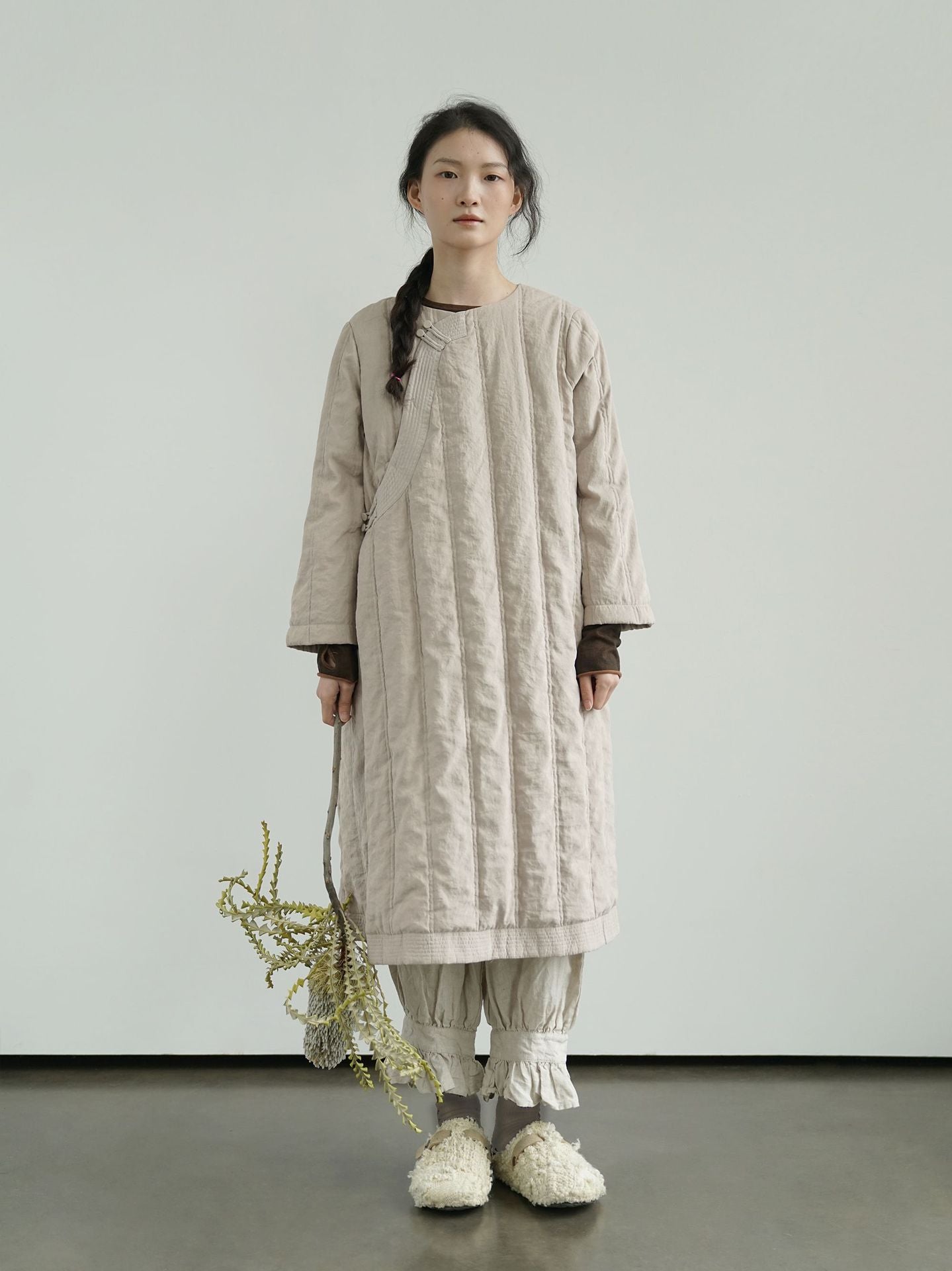 3色展開◇うっすら中綿生地で暖かオリエンタルワンピースドレス◇