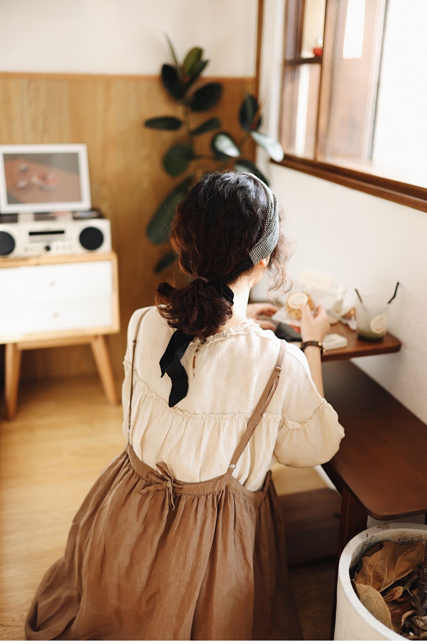 ◇たっぷりギャザー×レース使い ラミーエプロンワンピース ドレス◇