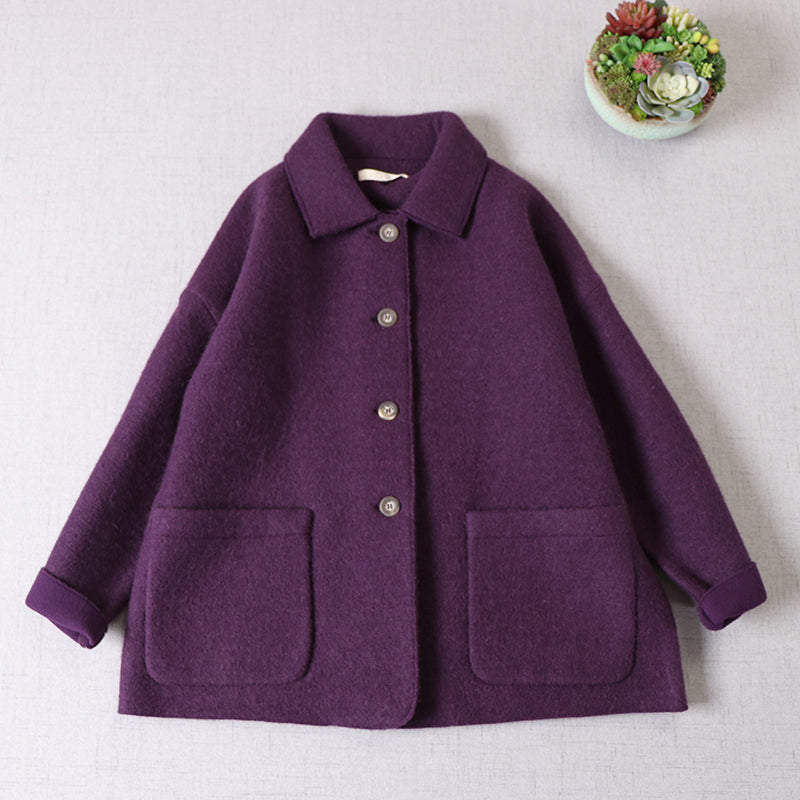6色展開△ゆったりドロップショルダーダブルフェイスウール ショートコート△