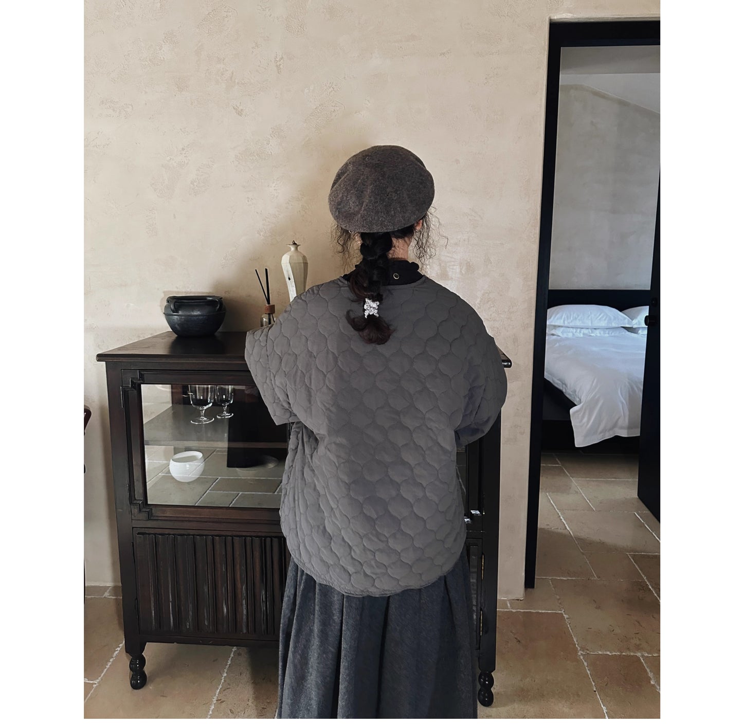 ◇秋冬に大活躍◇キルティングコットン中綿 ノーカラーライナージャケット◇