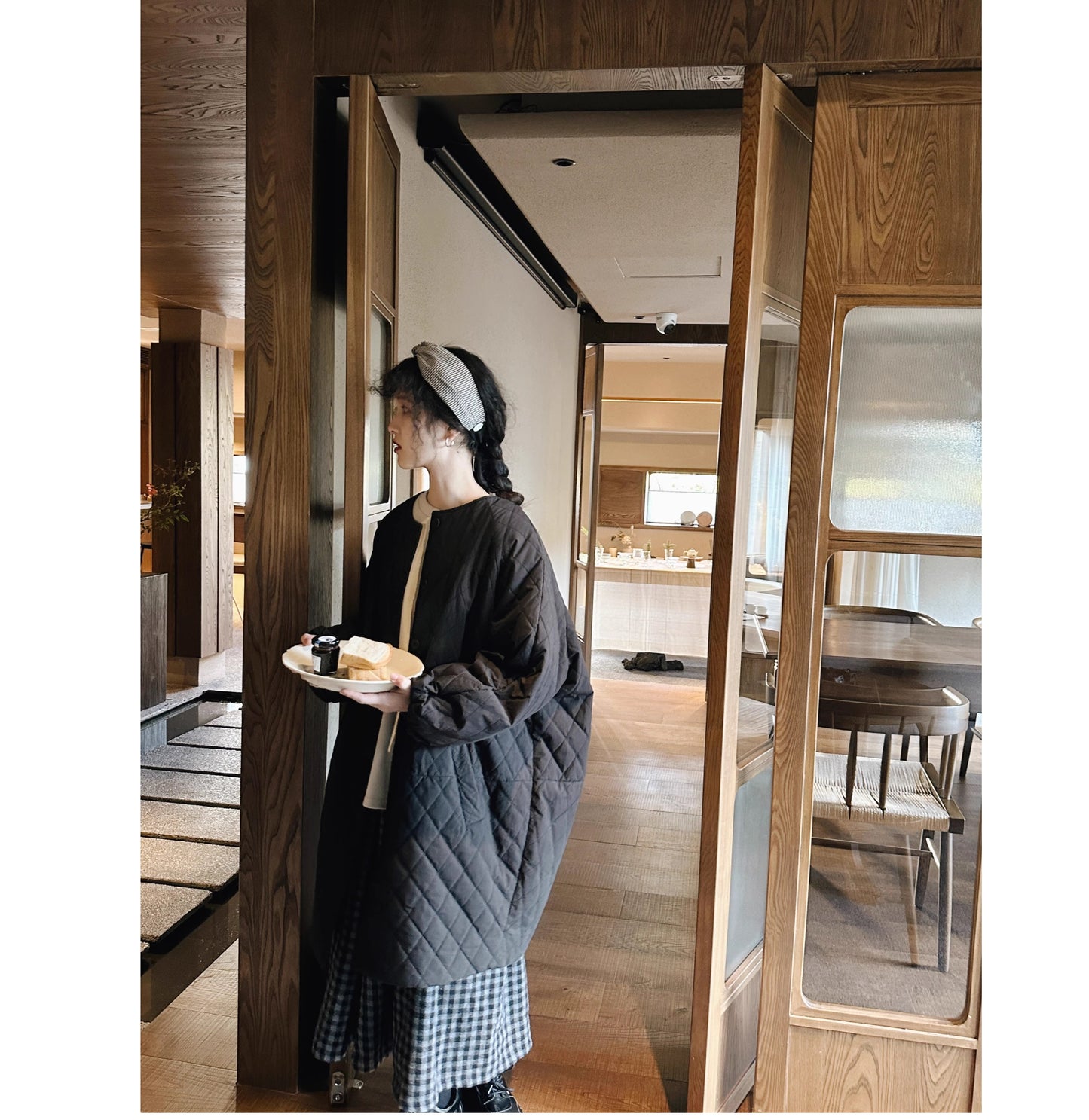 ◇保温性もあって秋冬に大活躍◇ドロップショルダー ノーカラー 中綿ライナー ロングコート◇