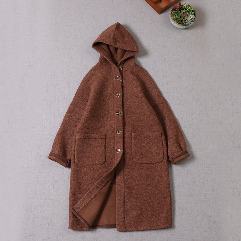 4色展開△ダブルフェイスウール ゆったりドロップショルダー フーディー ロングコート△