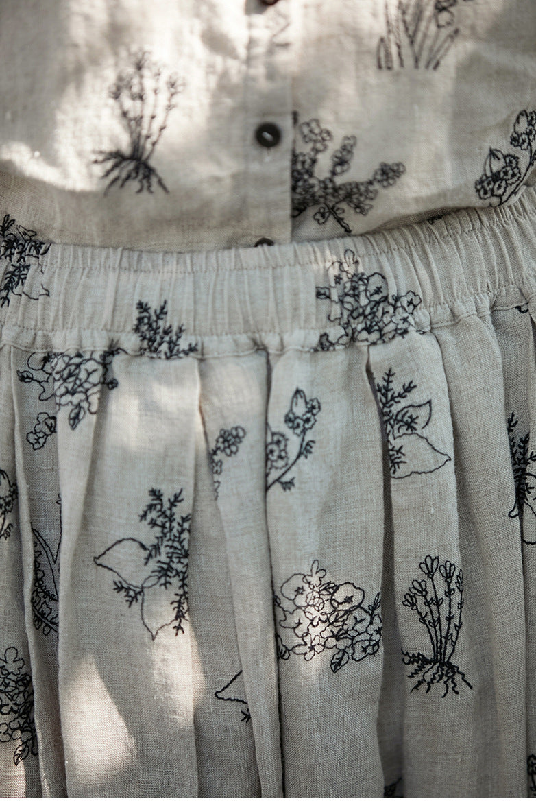 ◇リネン刺繍ギャザーイージースカート◇